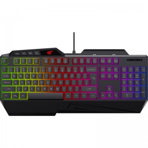 Tastatura gaming HAVIT KB488L, USB, 108 taste, iluminare rainbow, 19 taste anti-ghosting, English Layout, suport smartphone, Negru